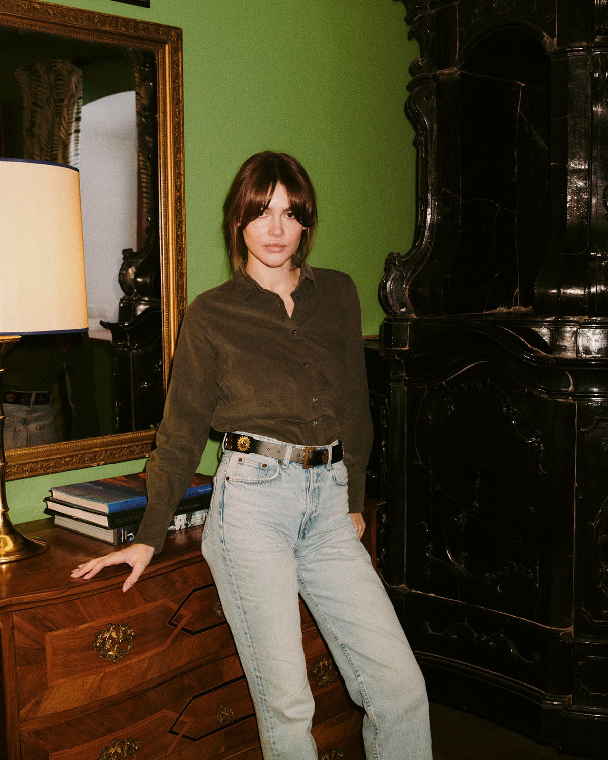 Cordelia Blouse in green corduroy