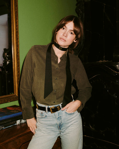 Cordelia Blouse in green corduroy