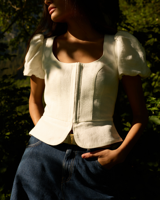 Penelope Top in White Linen
